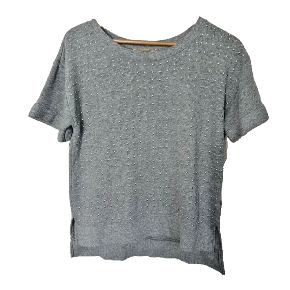 Michael Kors Womens Short Sleeve Top Grey Size Small Silver Embellish Cuff